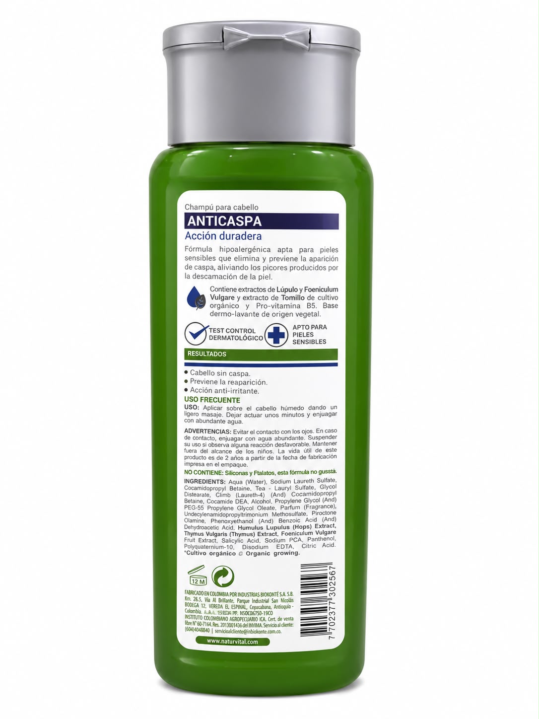 CHAMPÚ HIPOALERGÉNICO ANTICASPA LÚPULO 300 ML NATURALEZA Y VIDA