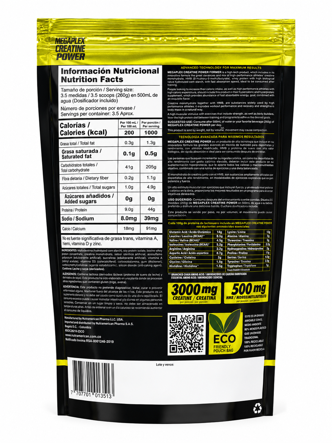 MEGAPLEX CREATINE POWER  2 LIBRAS PROTEINA DE SUERO DE LECHE + CREATINA MONOHIDRATO
