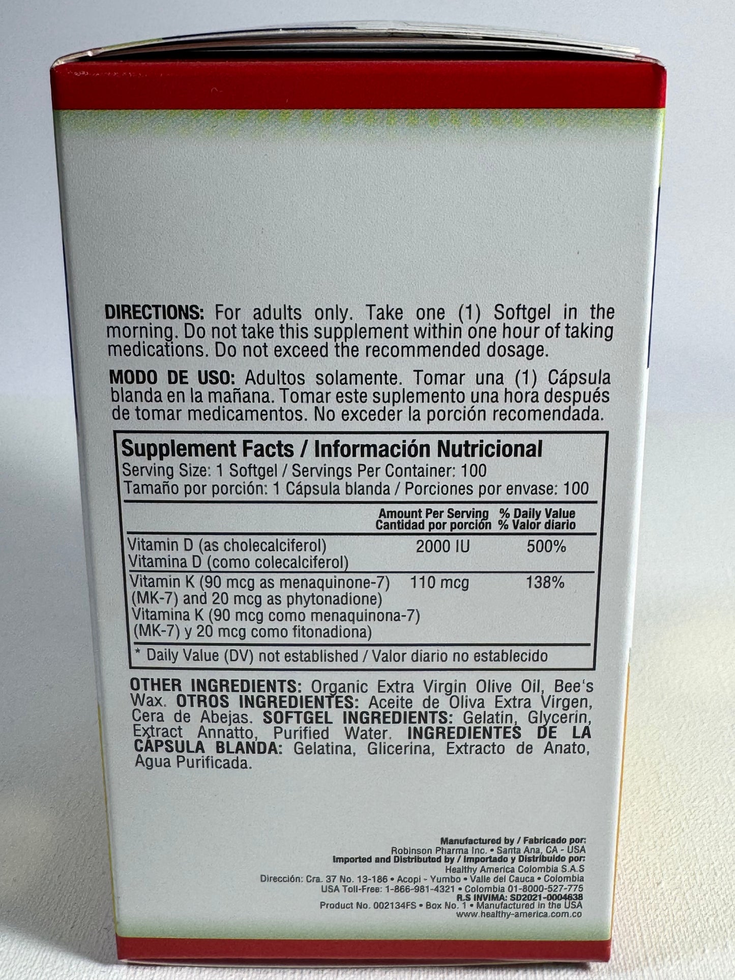VITAMINA D3+K2 100 SOFTGELS HEALTHY AMERICA